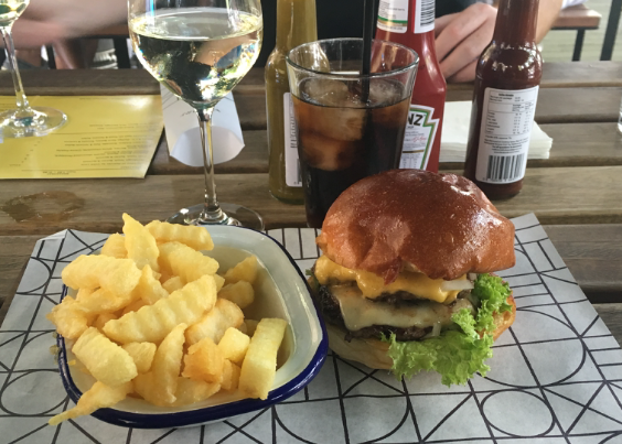 Arbory Bar & Eatery - Double cheeseburger and chips